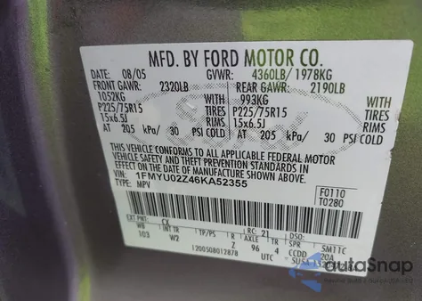 2006 Ford Escape Xls from USA, damaged, VIN 1FMYU02Z46KA52355